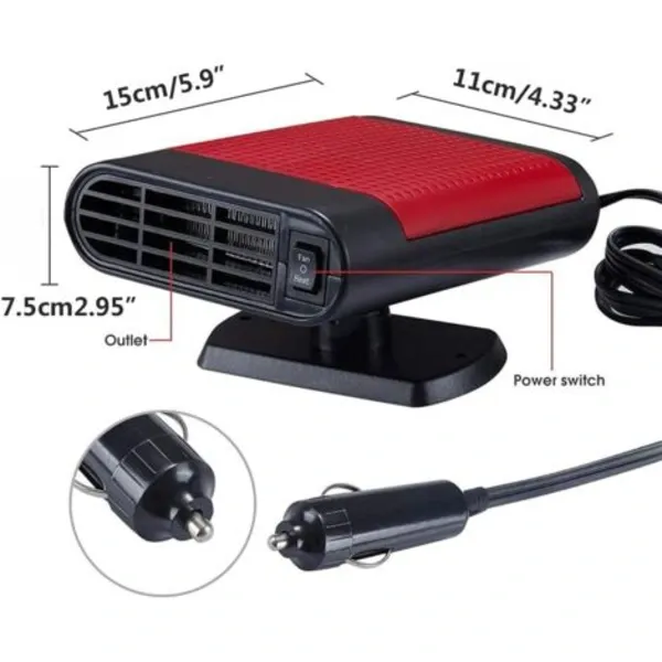 Car defroster windshield demister 12V car heater 360 degree rotatable 150W portable car fan with suction cup mount, Plastic material, Black Color - Image 3