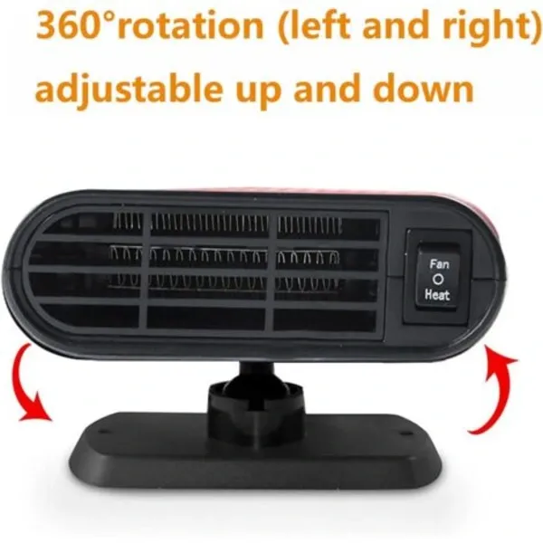 Car defroster windshield demister 12V car heater 360 degree rotatable 150W portable car fan with suction cup mount, Plastic material, Black Color - Image 4