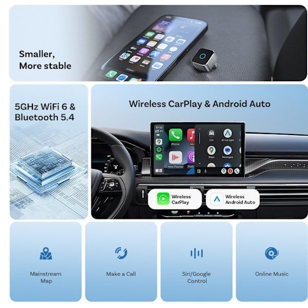 Ottocast Mini Cube Wireless CarPlay Adapter Android Auto Car Connection Box CP88-M, Aluminum Alloy material, wireless audio upgrade - Image 5
