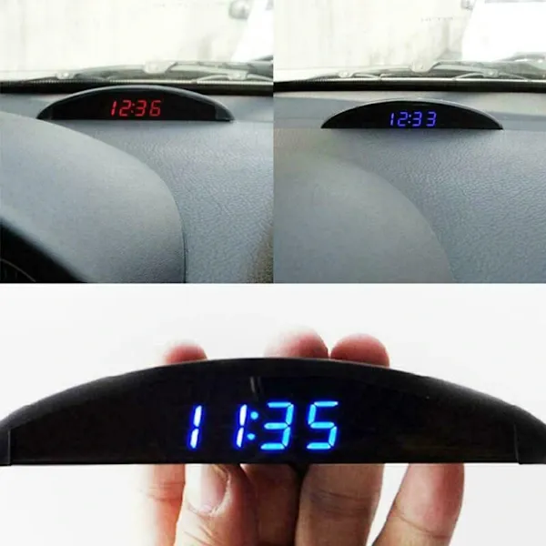 12V Digital LED Alarm Car Clock Voltmeter Thermometer, Plastic material, automotive replacement use, vehicle maintenance accessory, Blue Color - Image 1