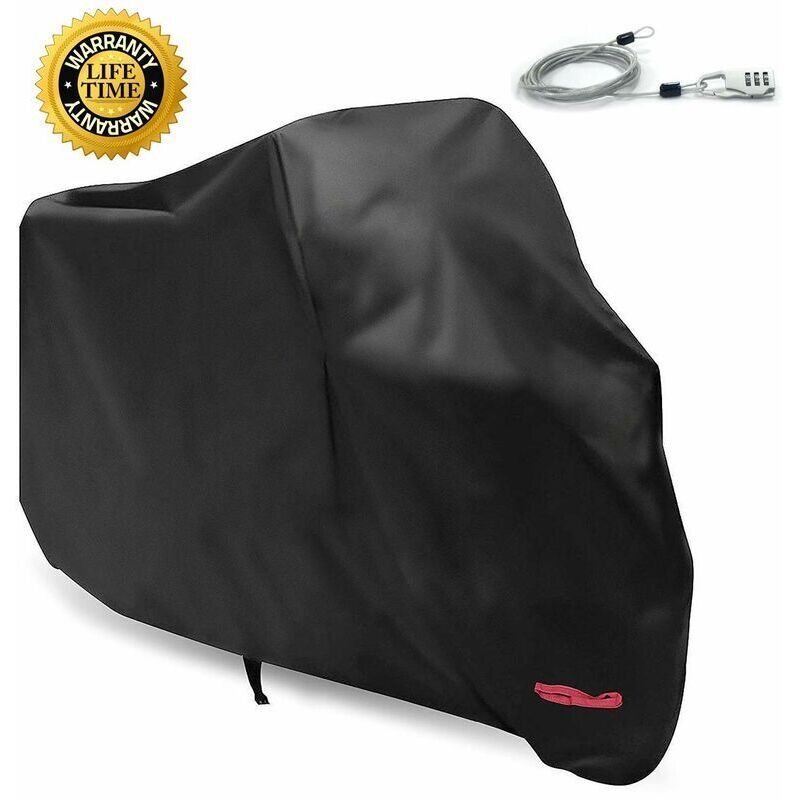 Motorcycle Cover XL 245x105x125 cm Black Waterproof Outdoor Indoor Compatible with Harley-Davidson Honda Suzuki, Black/Red Color Options - Image 1