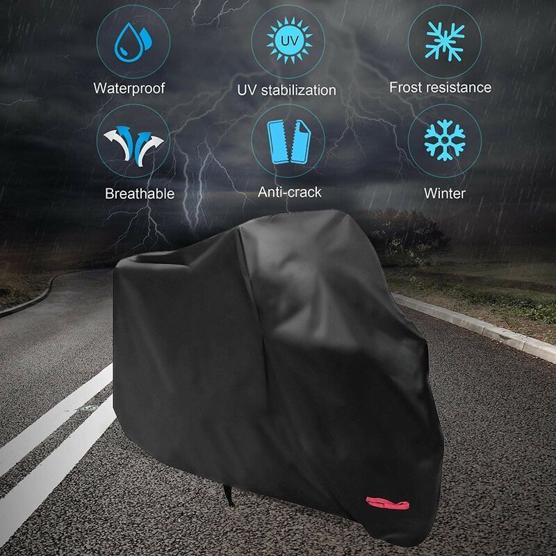Motorcycle Cover XL 245x105x125 cm Black Waterproof Outdoor Indoor Compatible with Harley-Davidson Honda Suzuki, Black/Red Color Options - Image 4