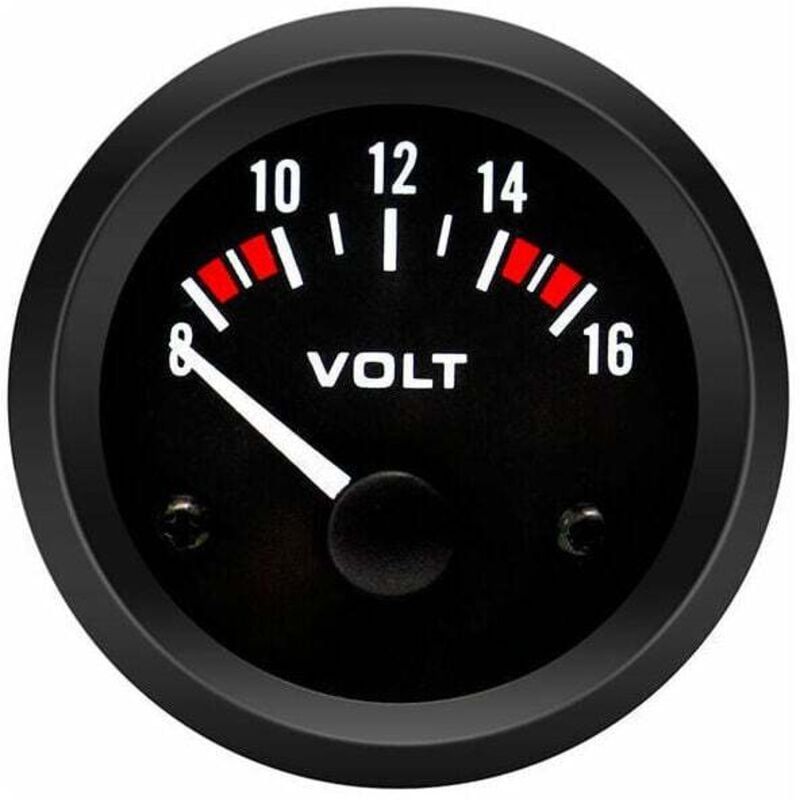 Universal 12V Voltmeter Gauge 52mm/2in (8-16V) for Car, Compatible with Most Vehicles, Aluminum Alloy material, Black/White Color Options - Image 1
