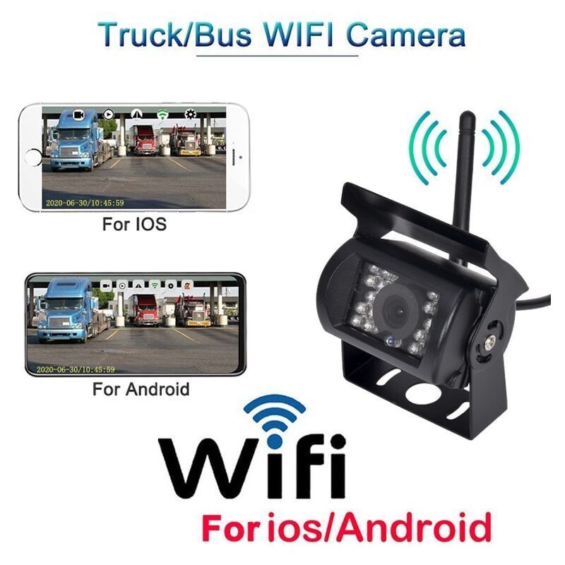 WIFI HD Wireless Truck Backup Camera, 12V-24V, 170 degree Wide Angle, 50m Range, Night Vision, Waterproof IP67, Metal material, White Color - Image 2