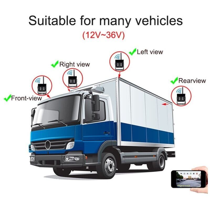 WIFI HD Wireless Truck Backup Camera, 12V-24V, 170 degree Wide Angle, 50m Range, Night Vision, Waterproof IP67, Metal material, White Color - Image 3