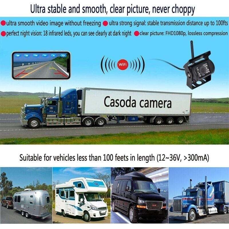 WIFI HD Wireless Truck Backup Camera, 12V-24V, 170 degree Wide Angle, 50m Range, Night Vision, Waterproof IP67, Metal material, White Color - Image 5