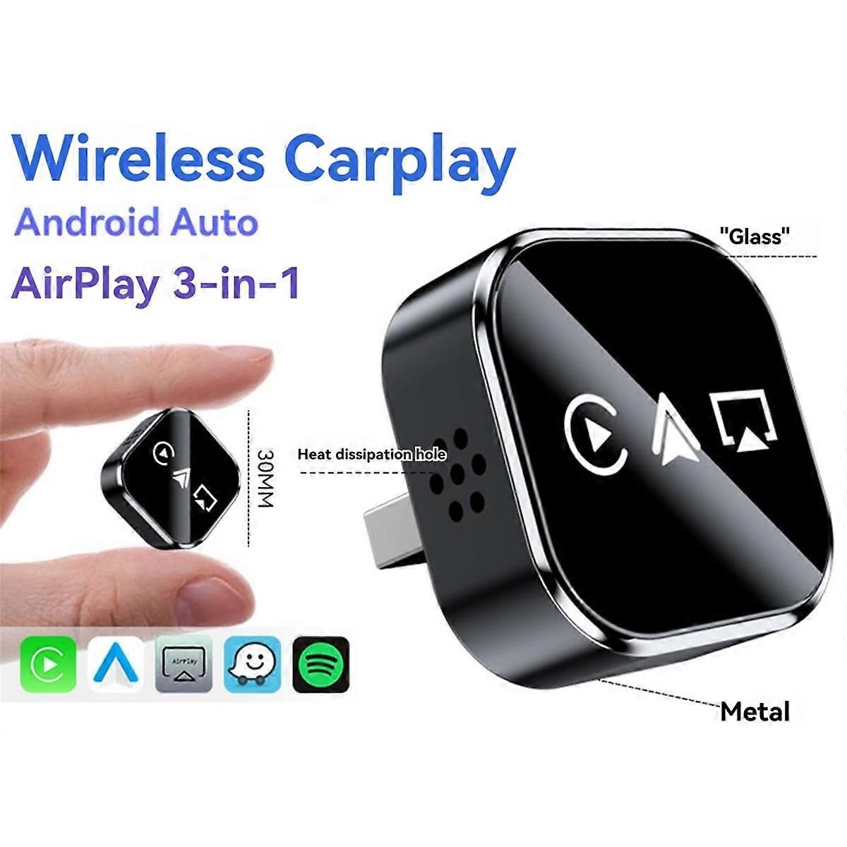 3-in-1 Wireless CarPlay Adapter AirPlay CarPlay Android Auto USB Dongle Plug and Play Wired CarPlay for, Metal material, Black/Silver Color Options - Image 2