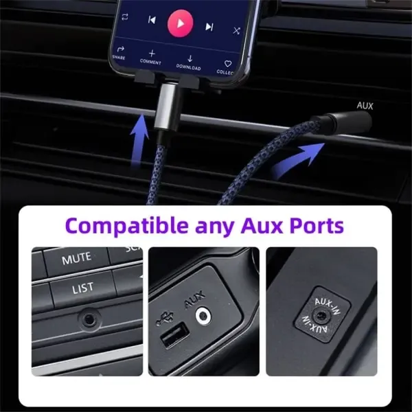 Braided Nylon USB C & Lightning to 3.5mm Jack Audio Adapter Aux Cable, wireless audio upgrade, vehicle stereo use - Image 3