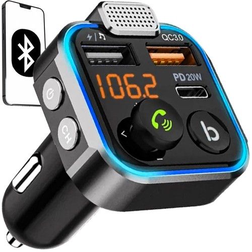 Bluetooth FM Transmitter & Charger 20w - For the car - Car charger, Aluminum + Plastic material, wireless audio upgrade - Image 1