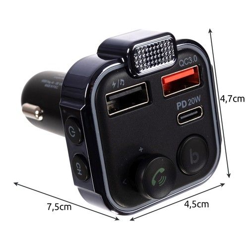 Bluetooth FM Transmitter & Charger 20w - For the car - Car charger, Aluminum + Plastic material, wireless audio upgrade - Image 4