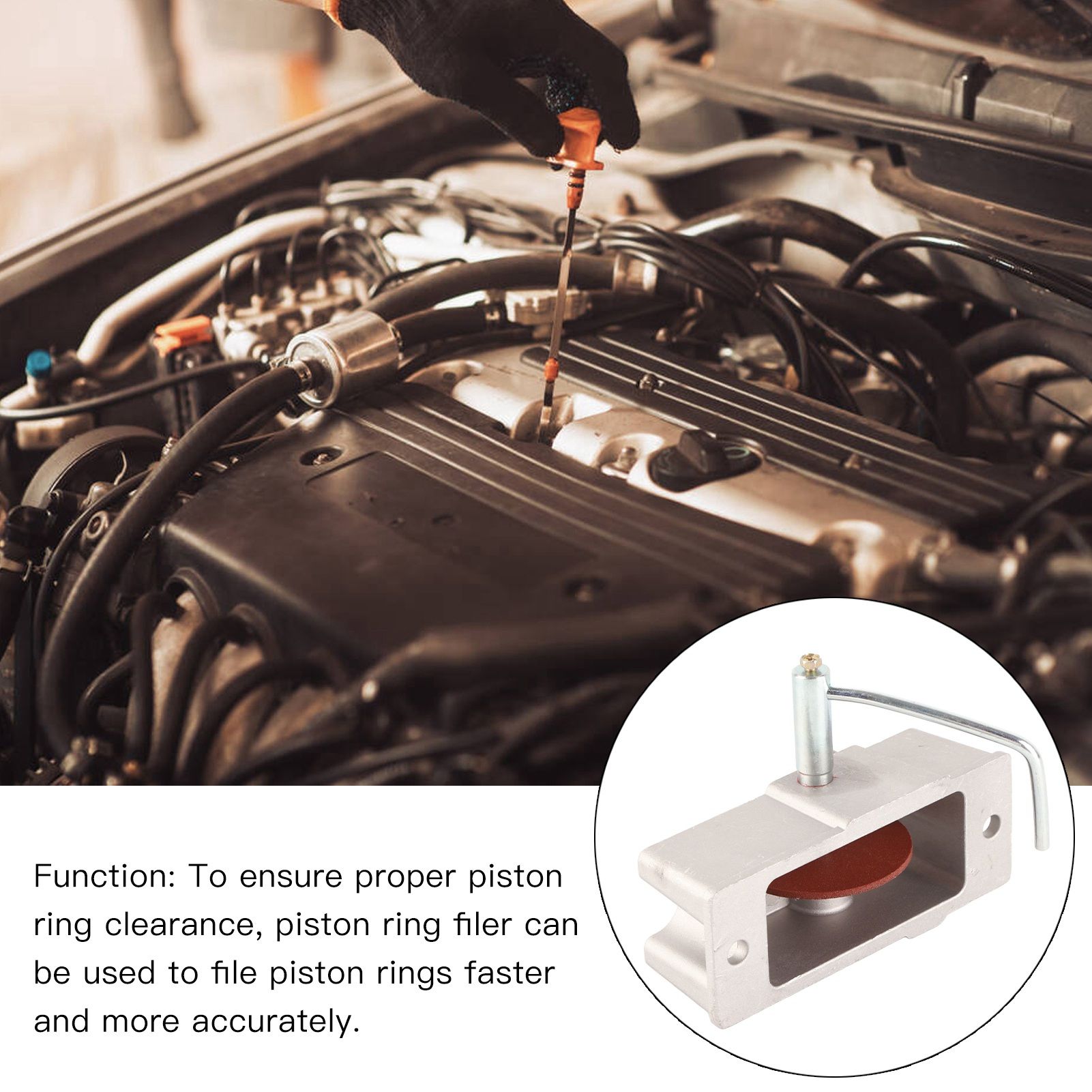 Aluminum Alloy Piston Ring Adjustment Tool 66785 66786 with Carbide Sharpening Stone, automotive replacement use - Image 3