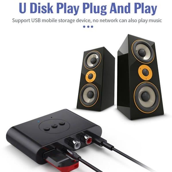 Bluetooth 5.2 Audio Receiver NFC USB Memory RCA 3.5mm Aux USB Stereo Music Wireless Adapter Wireless, Plastic + Metal material, Black Color - Image 2
