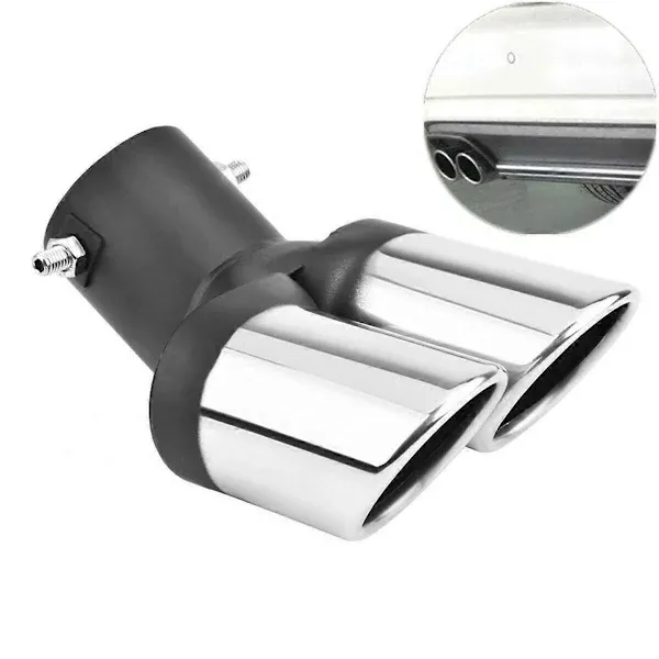 Universal 63mm Stainless Steel Dual Exhaust Pipe for Car, Stainless Steel + Steel material, exhaust sound control, Black/Silver Color Options - Image 2