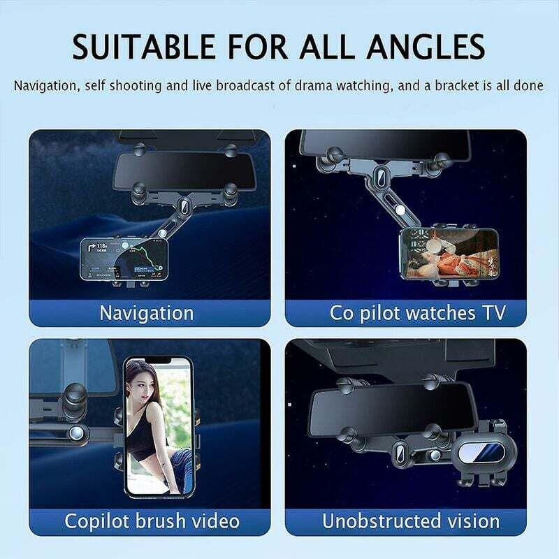 Car Rearview Mirror Phone Holder 360 Rotating Navigation Bracket for Car, dashboard mounting, stable phone or GPS support - Image 2