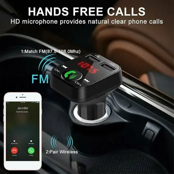 Wireless Bluetooth Car FM Transmitter 2 USB Charger Aux Adapter Handsfree, wireless audio upgrade, vehicle stereo use, Black Color - Image 5