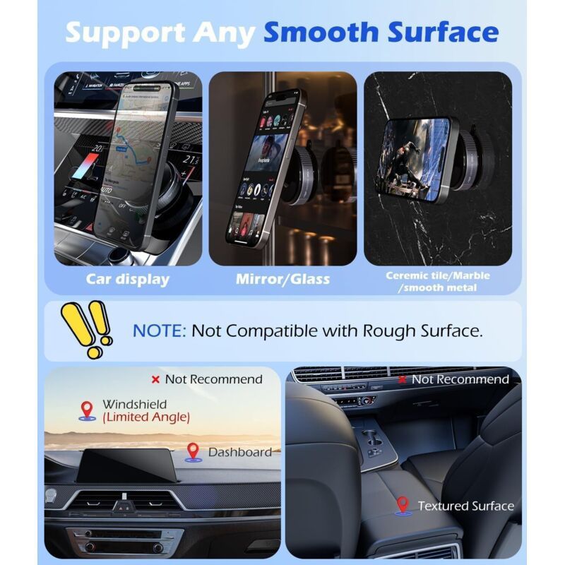 MagSafe Car Phone Holder Compatible with iPhone 16 15 14 13 12 Pro Max Plus Black Magnetic Mount for Mirror Glass Gym, Black Color - Image 3