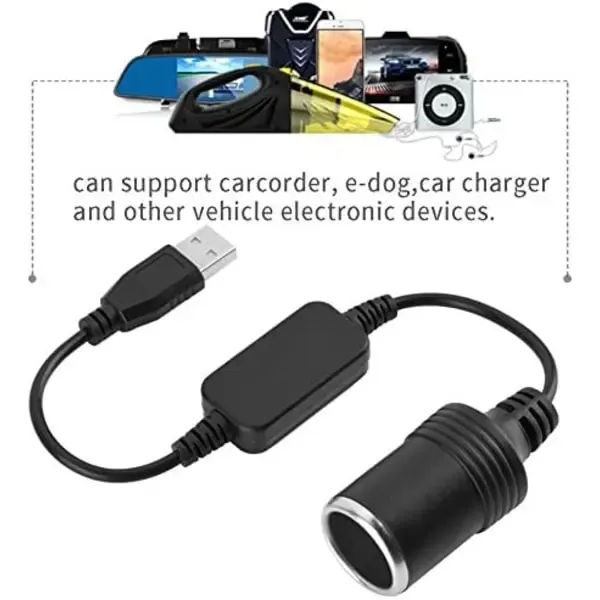 1.2m USB A male to 12V female cigarette lighter socket converter, automotive replacement use, vehicle maintenance accessory - Image 4