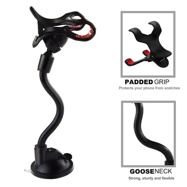 Mobile Phone Holder with Suction Cup for Car Black, ABS + PVC material, dashboard mounting, stable phone or GPS support, Black Color - Image 2