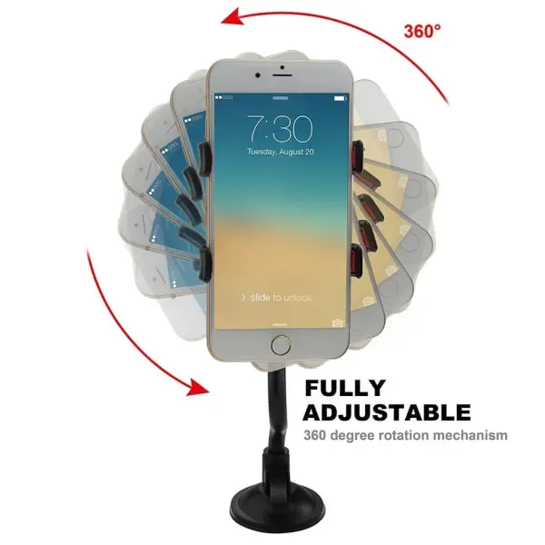 Mobile Phone Holder with Suction Cup for Car Black, ABS + PVC material, dashboard mounting, stable phone or GPS support, Black Color - Image 4