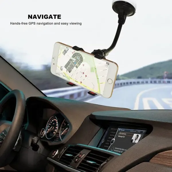 Mobile Phone Holder with Suction Cup for Car Black, ABS + PVC material, dashboard mounting, stable phone or GPS support, Black Color - Image 5