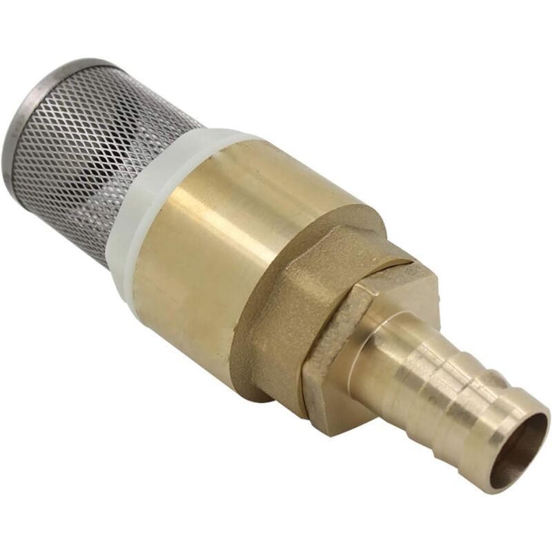 Check Valve with Strainer 1/2 3/4 1 inch with 12 16 19mm Socket, Foot Valve Strainer Check Valve (3/4 inch Thread + 16mm Tube Fittings), Gold Color - Image 1