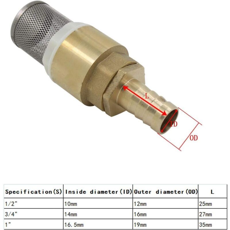 Check Valve with Strainer 1/2 3/4 1 inch with 12 16 19mm Socket, Foot Valve Strainer Check Valve (3/4 inch Thread + 16mm Tube Fittings), Gold Color - Image 3
