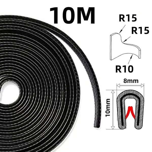 10m edge strip edge profile black edge tape clamping profile rubber, PVC + Rubber material, automotive replacement use, Black Color - Image 1