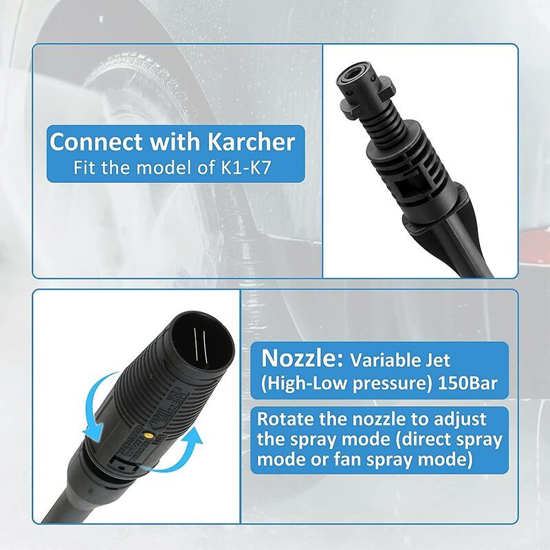 High pressure washer lance 150bar accessory for karcher k2 k3 k4 k5 k6 k7 with adjustable nozzle, car washing and detailing - Image 3