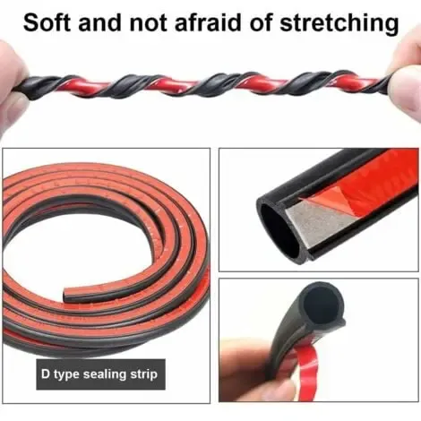Universal Self-Adhesive D-Shape Rubber Car Door Seal Strip, 18 m Door Weatherstrip Protector, Black Color, Trim Use - Image 4