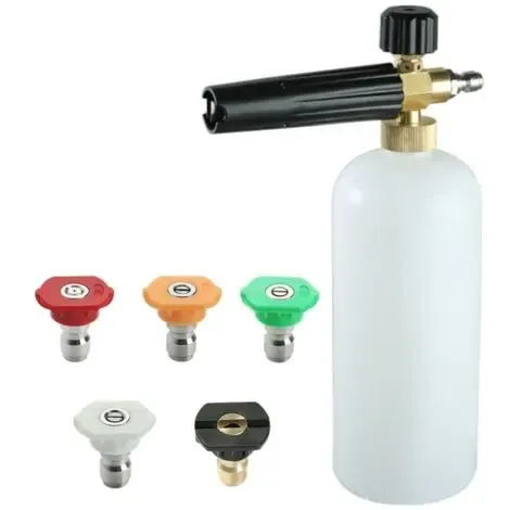Foam Cannon with 1/4 Inch Quick Connect, 1 Liter Bottle and 5 Nozzle Tips for High Pressure Washer Cleaning Use - Image 1