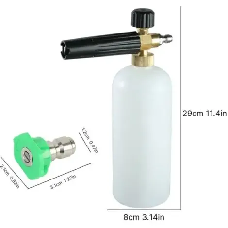 Foam Cannon with 1/4 Inch Quick Connect, 1 Liter Bottle and 5 Nozzle Tips for High Pressure Washer Cleaning Use - Image 3