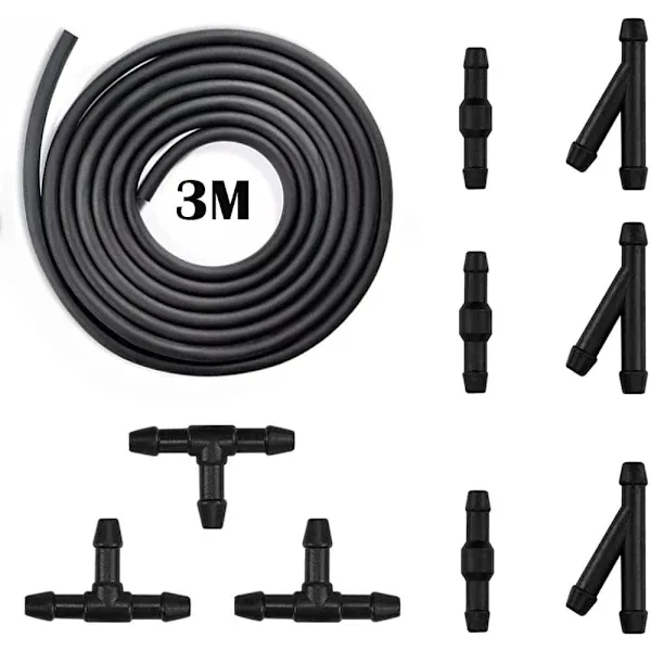 Hose for washer fluid, 3M - Hose for washer nozzle, mist sprayer, with hose connection 9 pcs, Rubber material, automotive replacement use, Black Color - Image 1