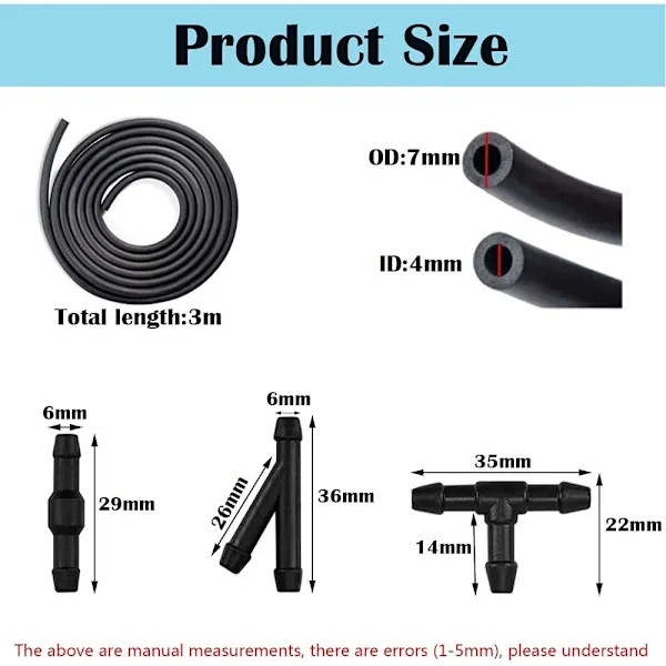 Hose for washer fluid, 3M - Hose for washer nozzle, mist sprayer, with hose connection 9 pcs, Rubber material, automotive replacement use, Black Color - Image 3