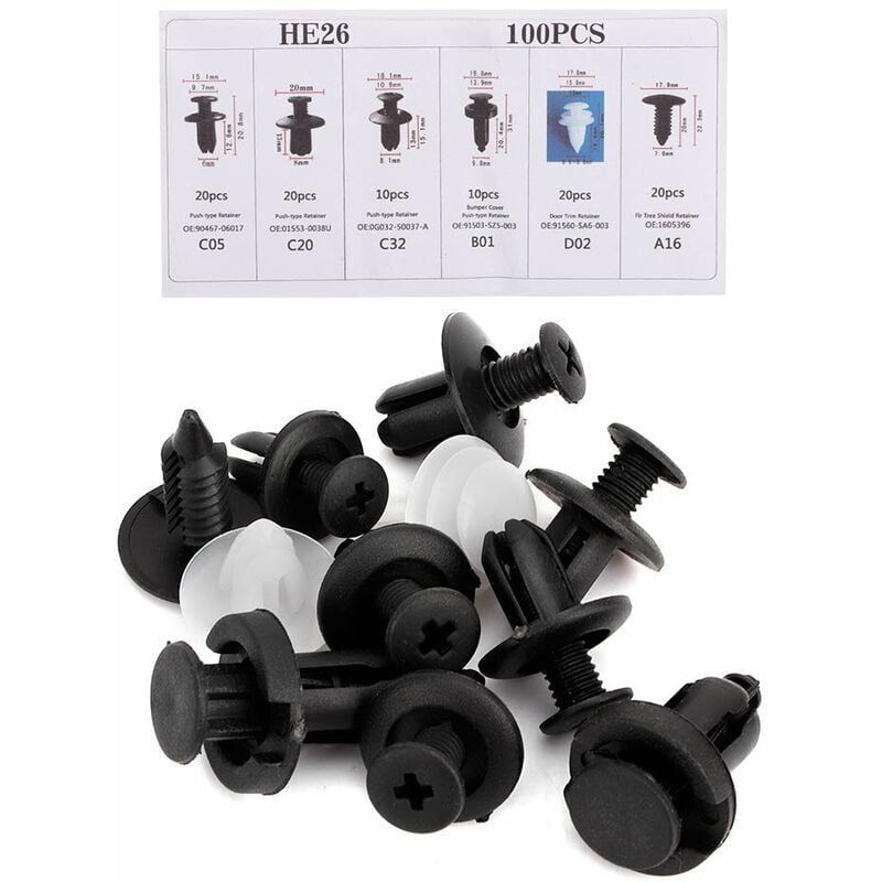100 pcs Universal Door Trim Clip, Plastic Car Push Rivet Kit Door Card Panel Trim Clips Bumper Fastener Retainer - Image 2