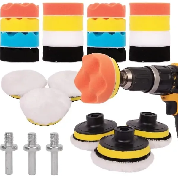 25-piece car polishing set - Polishing pad for M10/M14 drill, cordless screwdrivers and polishers - Different softness levels - Image 1