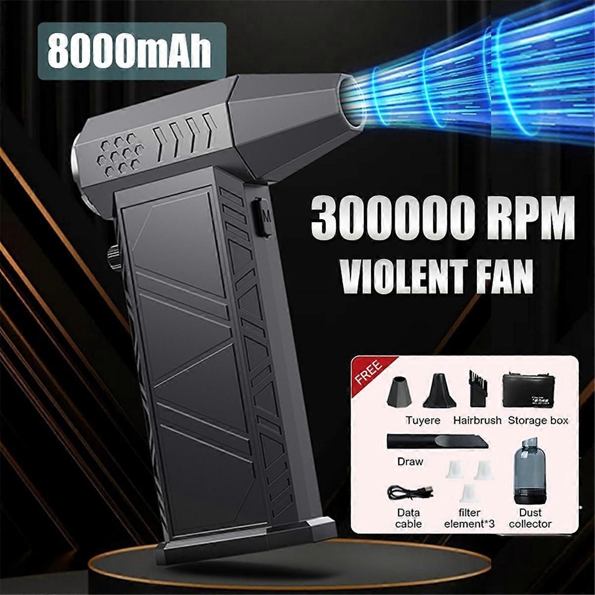 Turbo Jet Fan 300000RPM Powerful Air Blower, Brushless Motor Portable Dust Cleaner for Car Interior, 8000mAh Battery - Image 2