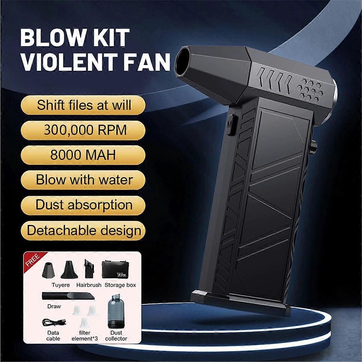 Turbo Jet Fan 300000RPM Powerful Air Blower, Brushless Motor Portable Dust Cleaner for Car Interior, 8000mAh Battery - Image 3