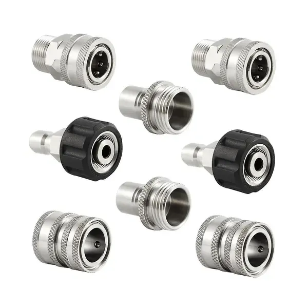Stainless Steel Pressure Washer Quick Connect Kit, m22 14mm To 3/8in Quick Connect, 3/4in To 1/2in Qu, Stainless Steel + Brass material, Silver Color - Image 1