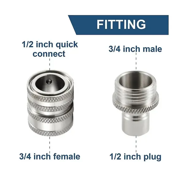 Stainless Steel Pressure Washer Quick Connect Kit, m22 14mm To 3/8in Quick Connect, 3/4in To 1/2in Qu, Stainless Steel + Brass material, Silver Color - Image 5