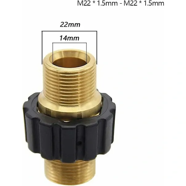 M22 x 1.5 Snabbkopplingsadapter for Slang, Dubbel male, Kompatibel med Karcher HD & HDs Hogtryckstvattar, 14mm Diameter, Brass material - Image 3