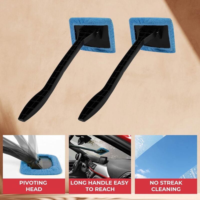 Interior Windshield Cleaner - Long Handle Car Windshield Cleaner Interior Windshield Cleaning Fog Moisture Removal - Pack of 2, Microfiber material - Image 2