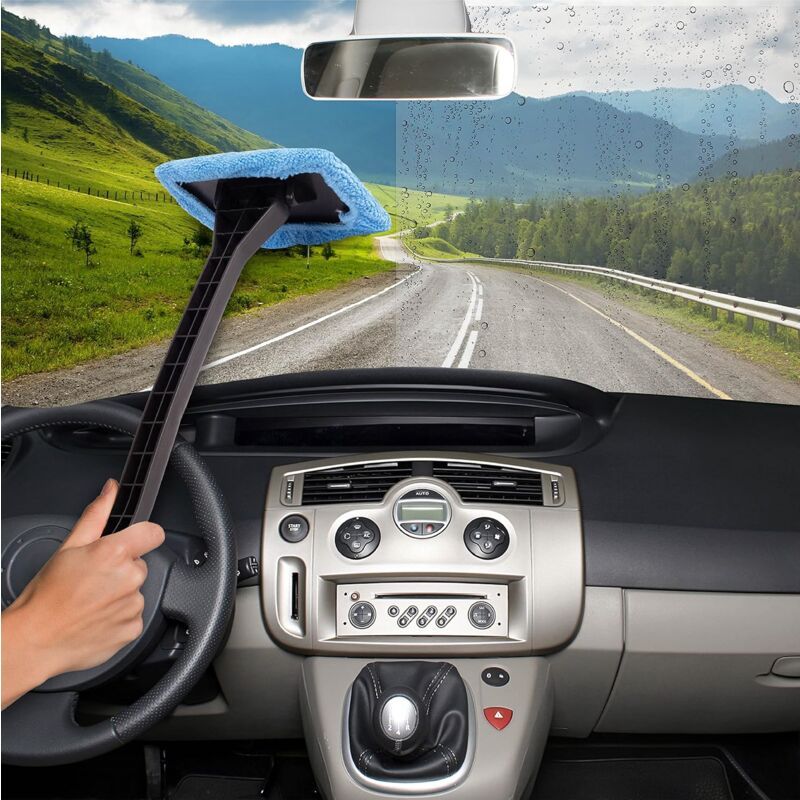 Interior Windshield Cleaner - Long Handle Car Windshield Cleaner Interior Windshield Cleaning Fog Moisture Removal - Pack of 2, Microfiber material - Image 5
