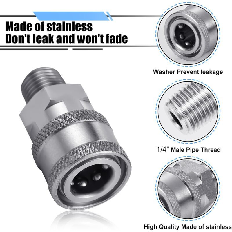Pressure Washer Coupler Set, 1/4 Inch NPT Stainless Steel Quick Connector Male Female External Thread, Cleaning Use - Image 3