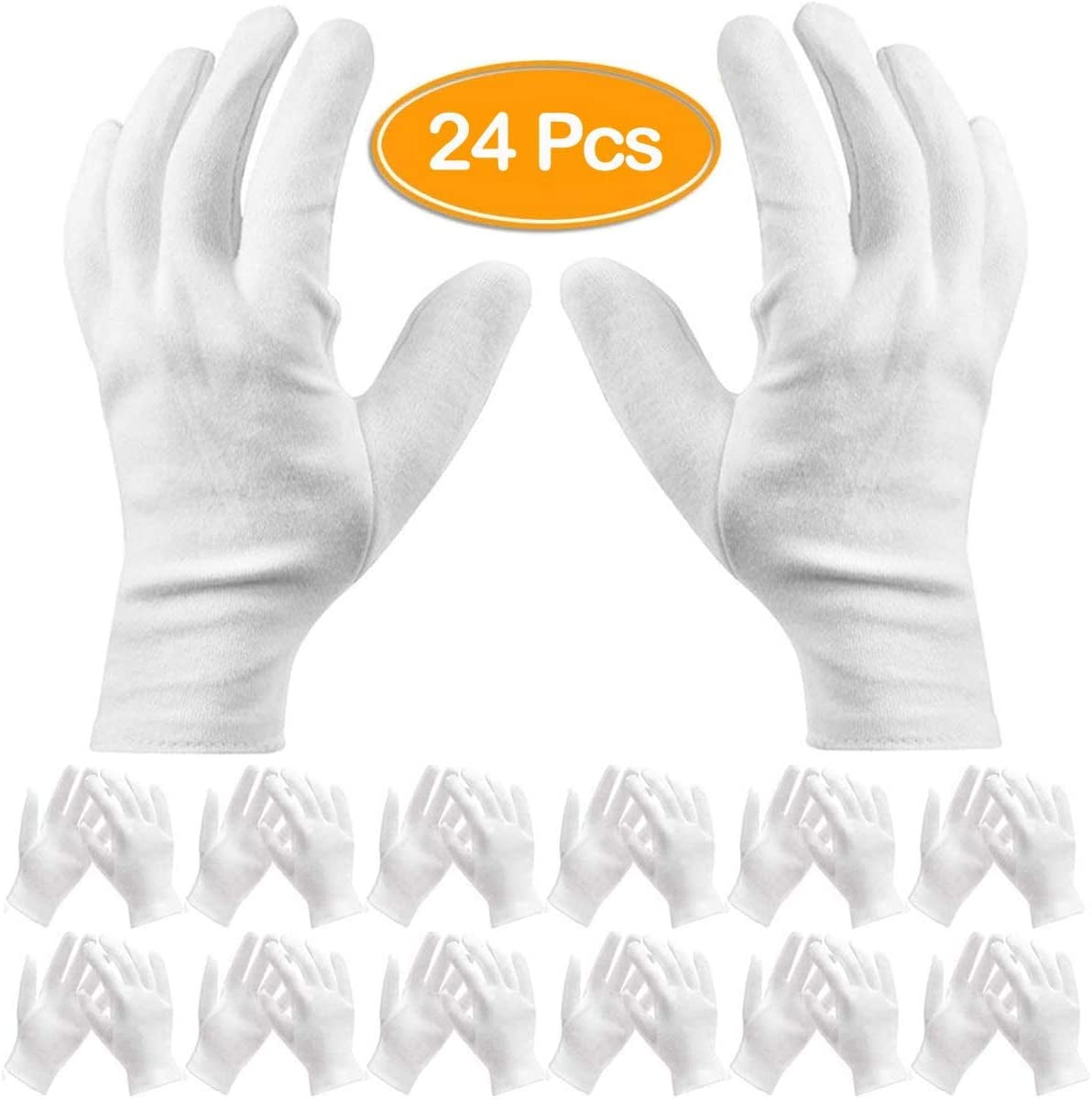 Pack of 24 White Cotton Gloves Work Gloves Cosmetic Hydration Gloves for Dry Hands and Eczema, Jewelry Inspection - Image 1