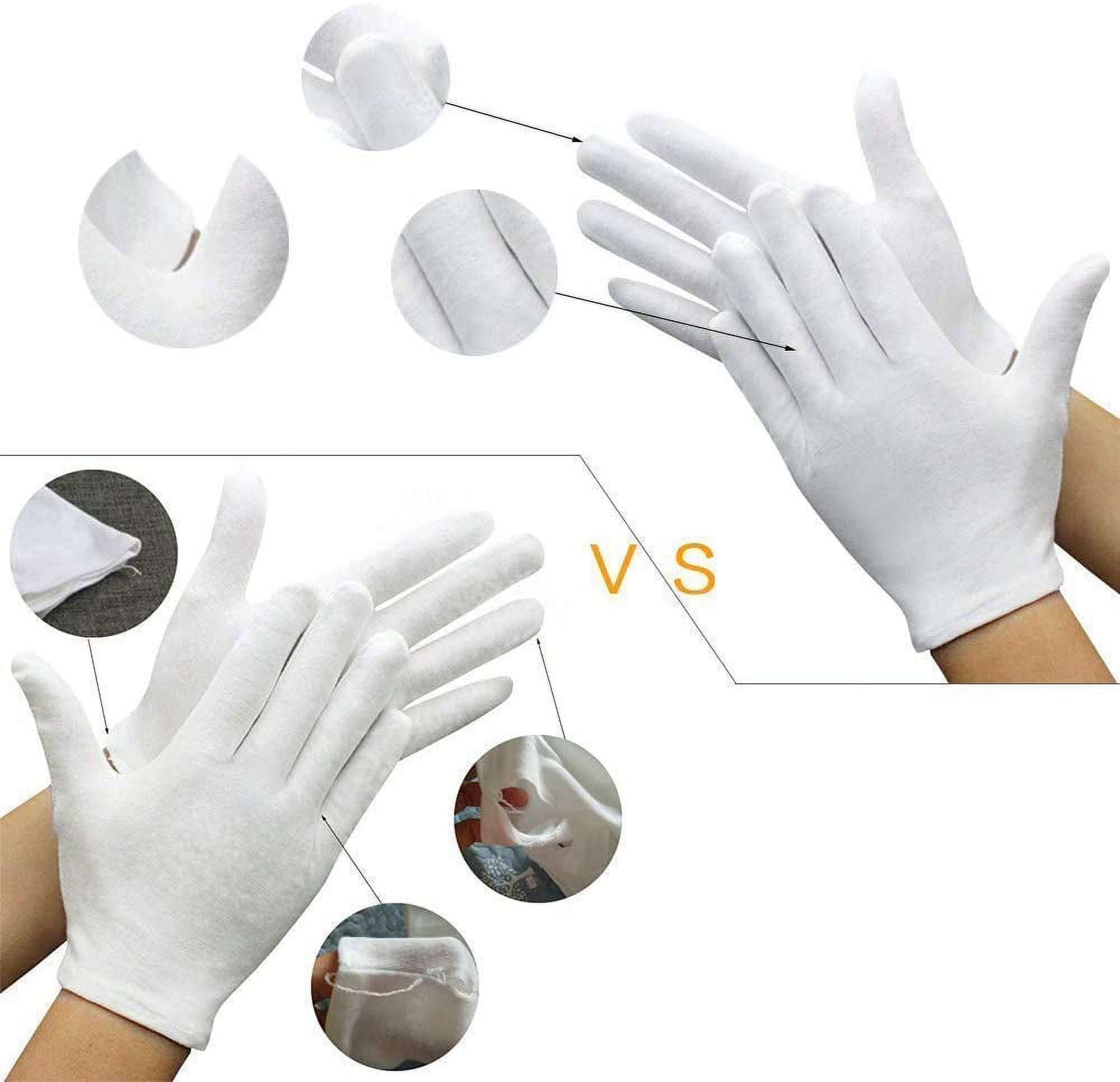 Pack of 24 White Cotton Gloves Work Gloves Cosmetic Hydration Gloves for Dry Hands and Eczema, Jewelry Inspection - Image 2