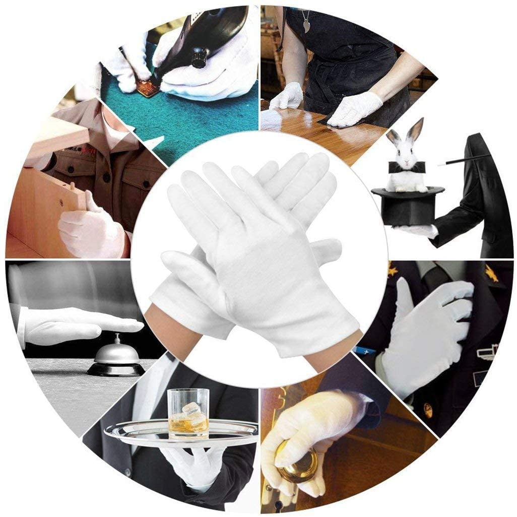 Pack of 24 White Cotton Gloves Work Gloves Cosmetic Hydration Gloves for Dry Hands and Eczema, Jewelry Inspection - Image 4