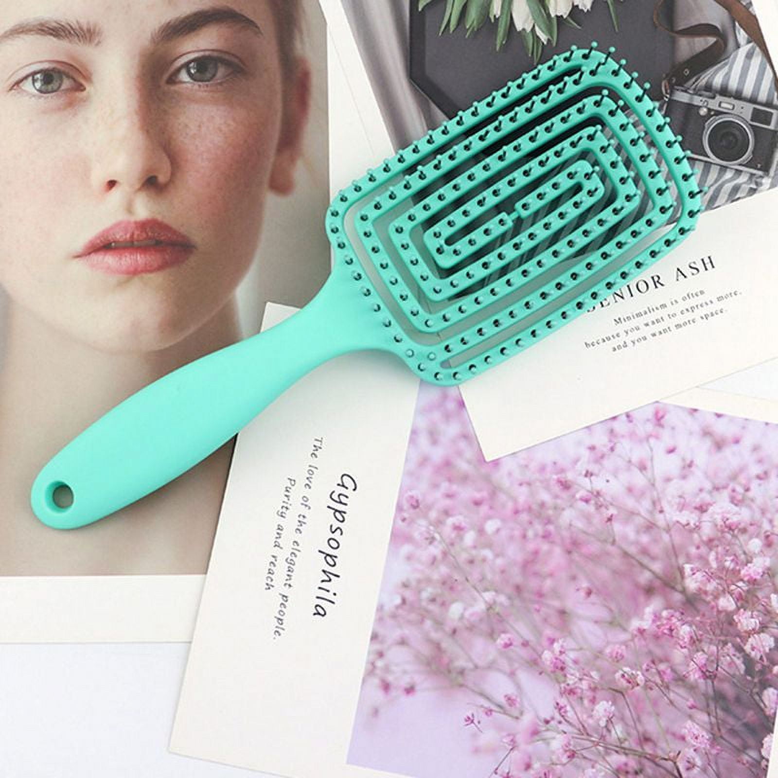 Curved Vented Hair Brushes for Women, Anti Frizz Hair Detangling Brush for Long Thick Curly Hair, Fast Drying Hair Detangler Wet Hair Brush Green - Image 5