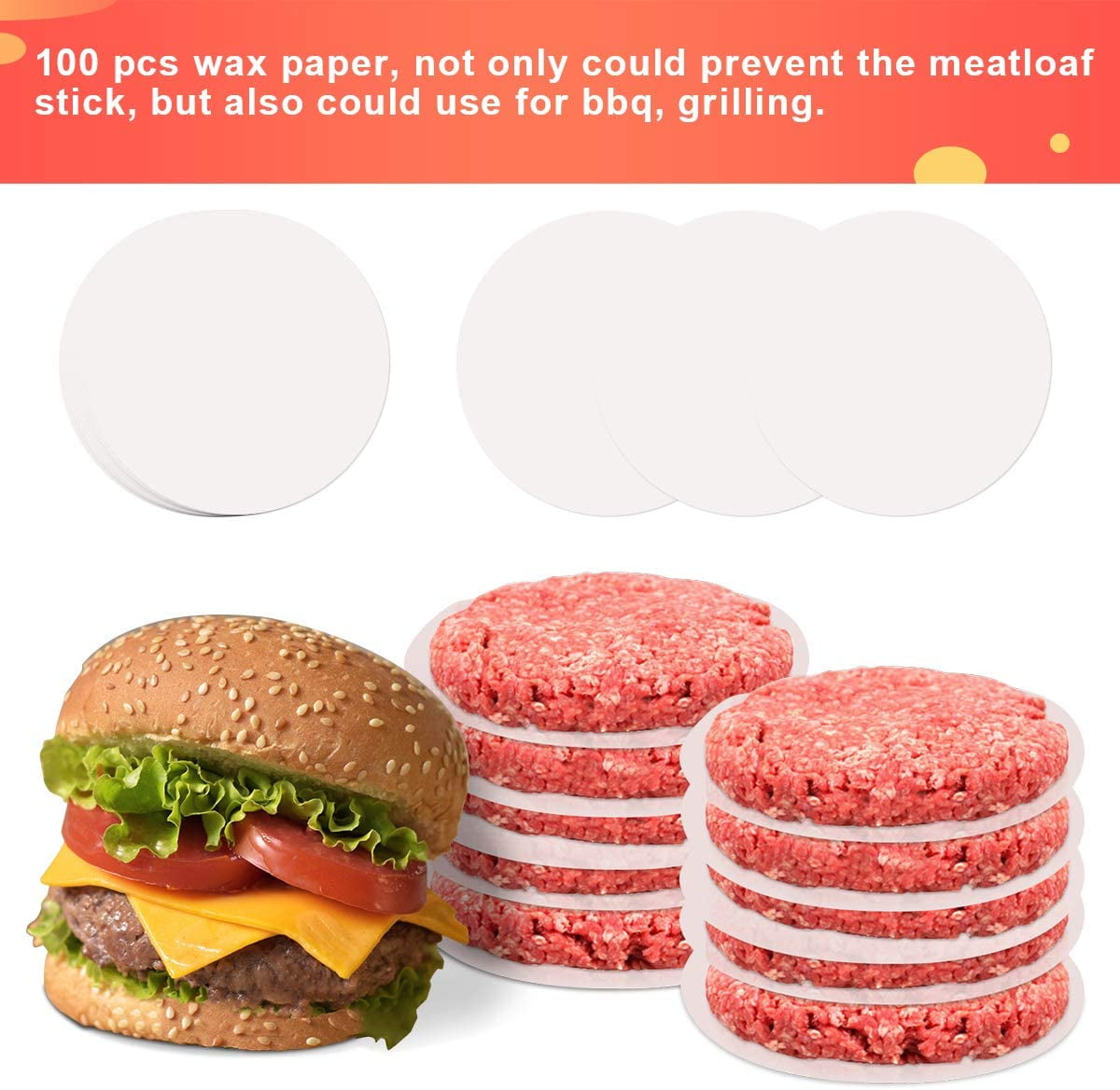 3 in 1 Burger Press Patty Maker,Plutput Hamburger Patty Maker Stuffed Burgers Press with 100p Burger Paper for BBQ Non-Stick Sliders Beef Burger Press (Black) - Image 2