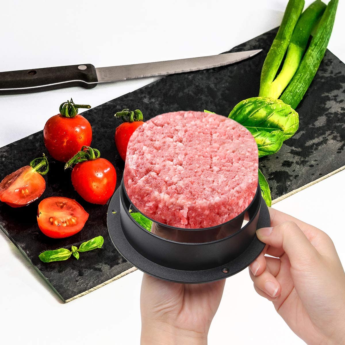 3 in 1 Burger Press Patty Maker,Plutput Hamburger Patty Maker Stuffed Burgers Press with 100p Burger Paper for BBQ Non-Stick Sliders Beef Burger Press (Black) - Image 6