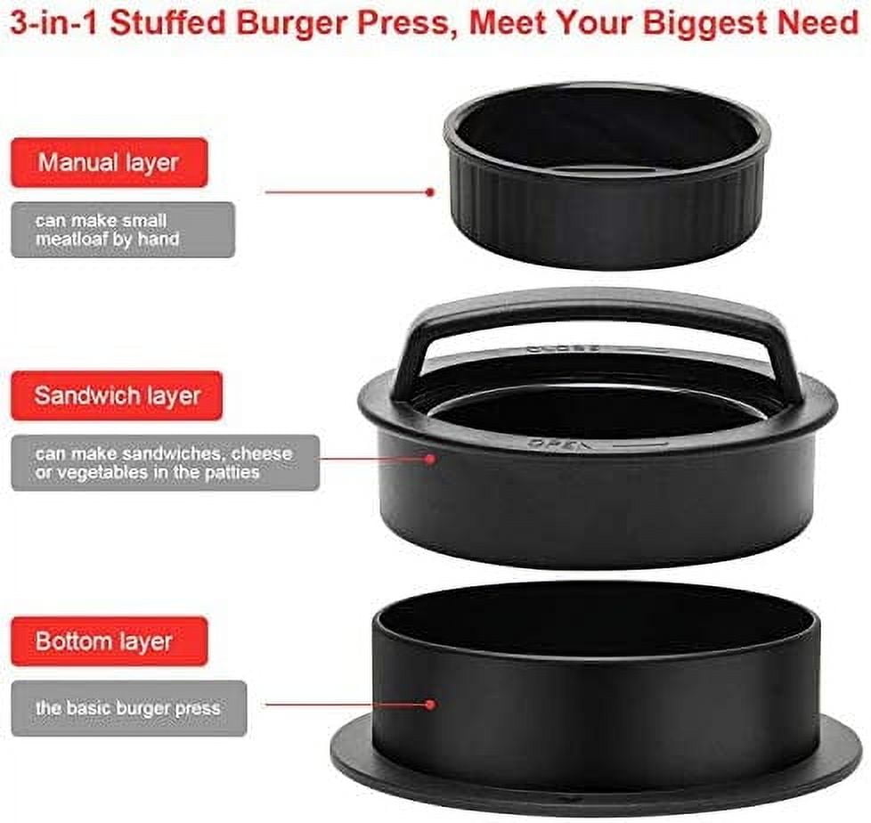 3 in 1 Burger Press Patty Maker,Plutput Hamburger Patty Maker Stuffed Burgers Press with 100p Burger Paper for BBQ Non-Stick Sliders Beef Burger Press (Black) - Image 7